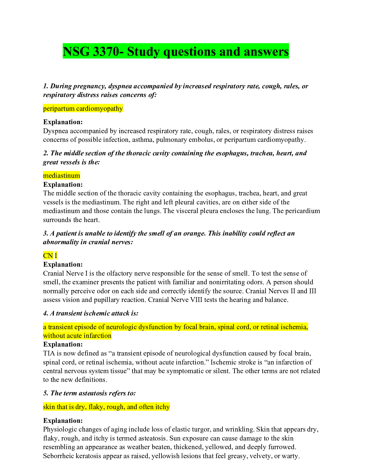 Preview of NSG 3370- Study questions and answers